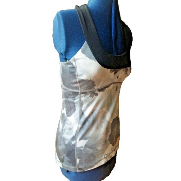 Lululemon Scoop Neck Tank top athletic yoga watercolor print white gray black 6 - Picture 10 of 15